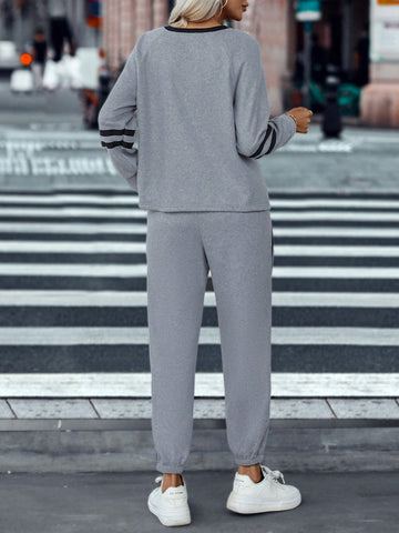 Contrast Binding Sweatshirt & Drawstring Waist Sweatpants