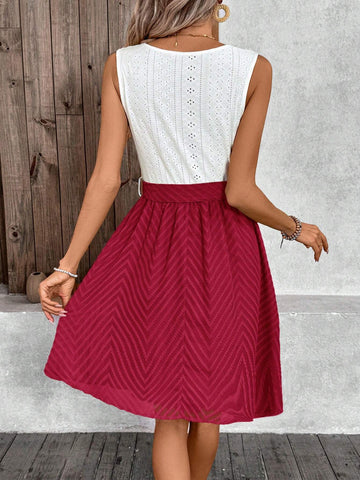 Contrast Color Waist A-Line Short Dress