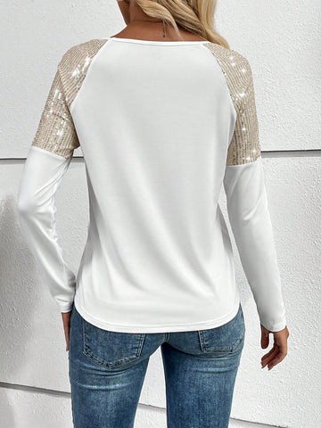 Contrast Sequin Raglan Sleeve Tee