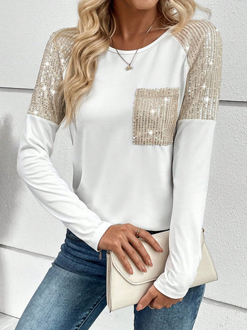 Contrast Sequin Raglan Sleeve Tee