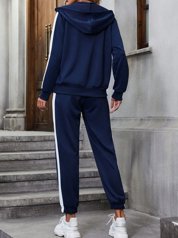 Contrast Side Seam Zip Up Hoodie & Sweatpants
