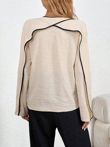 LUNE Contrast Trim Casual Shirt, Minimalist Fashion For Everyday Wear