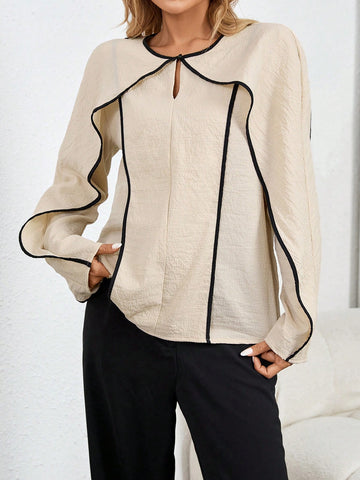 LUNE Contrast Trim Casual Shirt, Minimalist Fashion For Everyday Wear