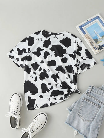LUNE Cow Print Round Neck Tee