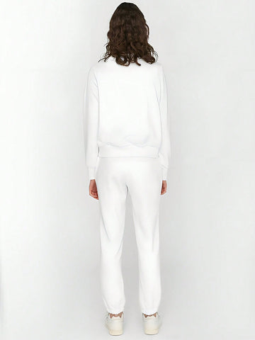 Crown & English Letters Print Casual Women'S Long Sleeve Hooded Sweatshirt And Pants Set, Perfect For Valentine'S Day