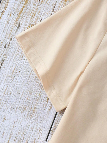 LUNE Cute "HELLO" Pattern Printed Short Sleeve Peach T-Shirt For Women, Summer HELLO HELLO HELLO