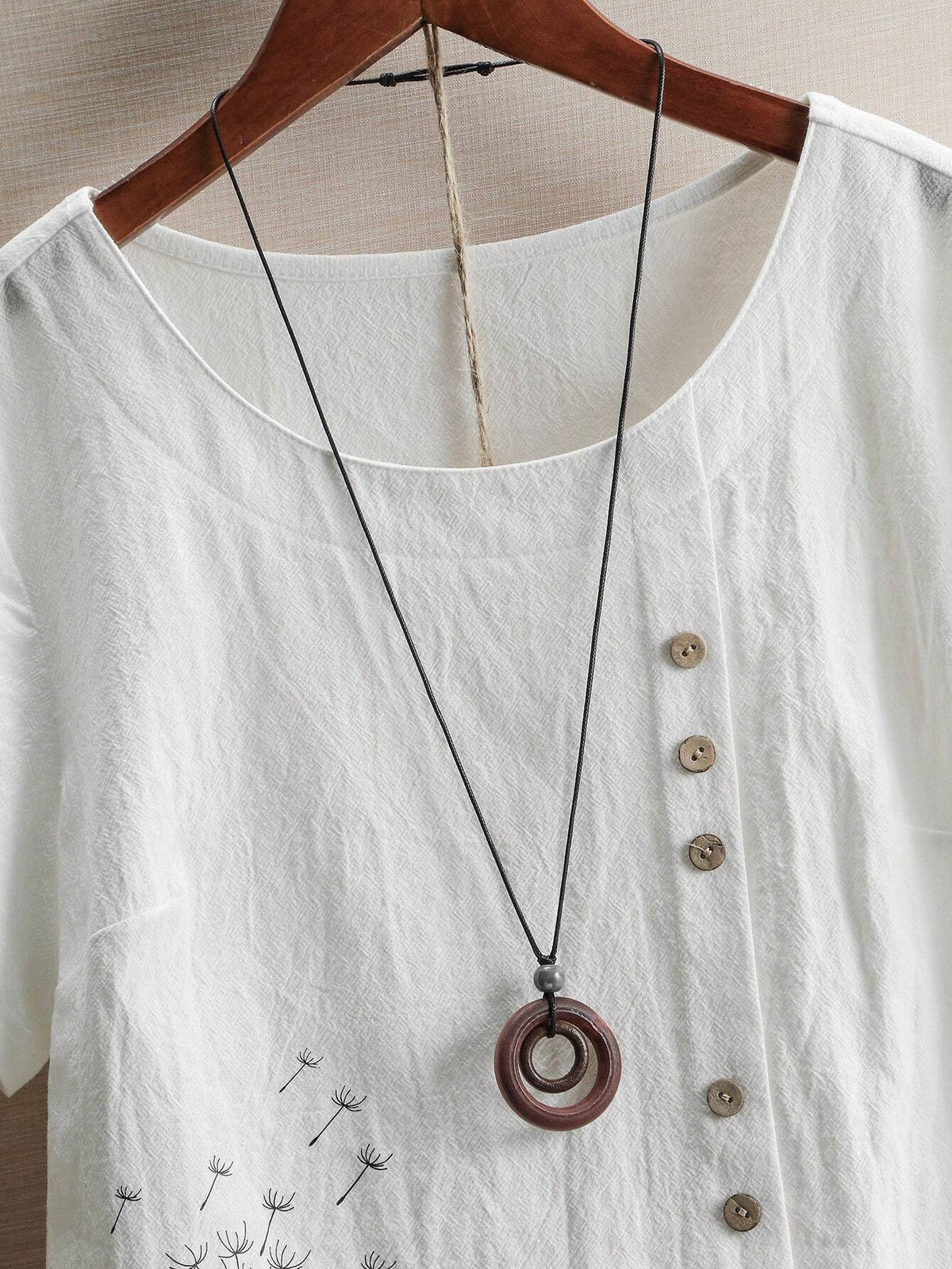 LUNE Dandelion Printed Women's Round Neck Short Sleeve Shirt