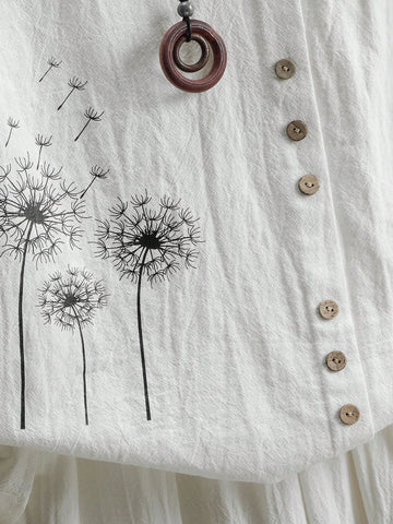 LUNE Dandelion Printed Women's Round Neck Short Sleeve Shirt