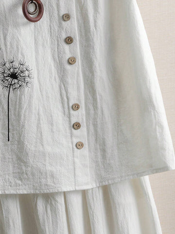 LUNE Dandelion Printed Women's Round Neck Short Sleeve Shirt