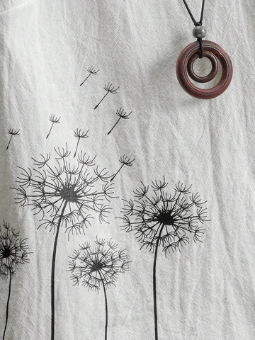 LUNE Dandelion Printed Women's Round Neck Short Sleeve Shirt