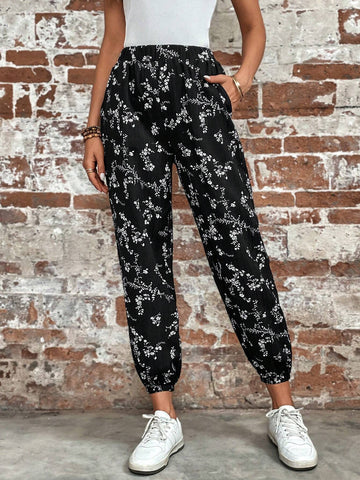 LUNE Ditsy Floral Print Slant Pocket Pants