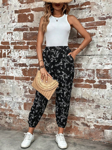 LUNE Ditsy Floral Print Slant Pocket Pants