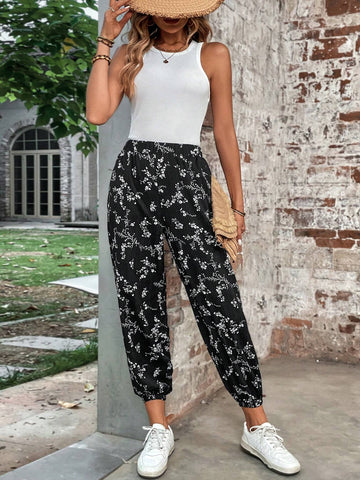 LUNE Ditsy Floral Print Slant Pocket Pants