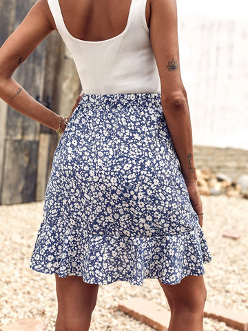 LUNE Ditsy Floral Ruffle Hem Skirt
