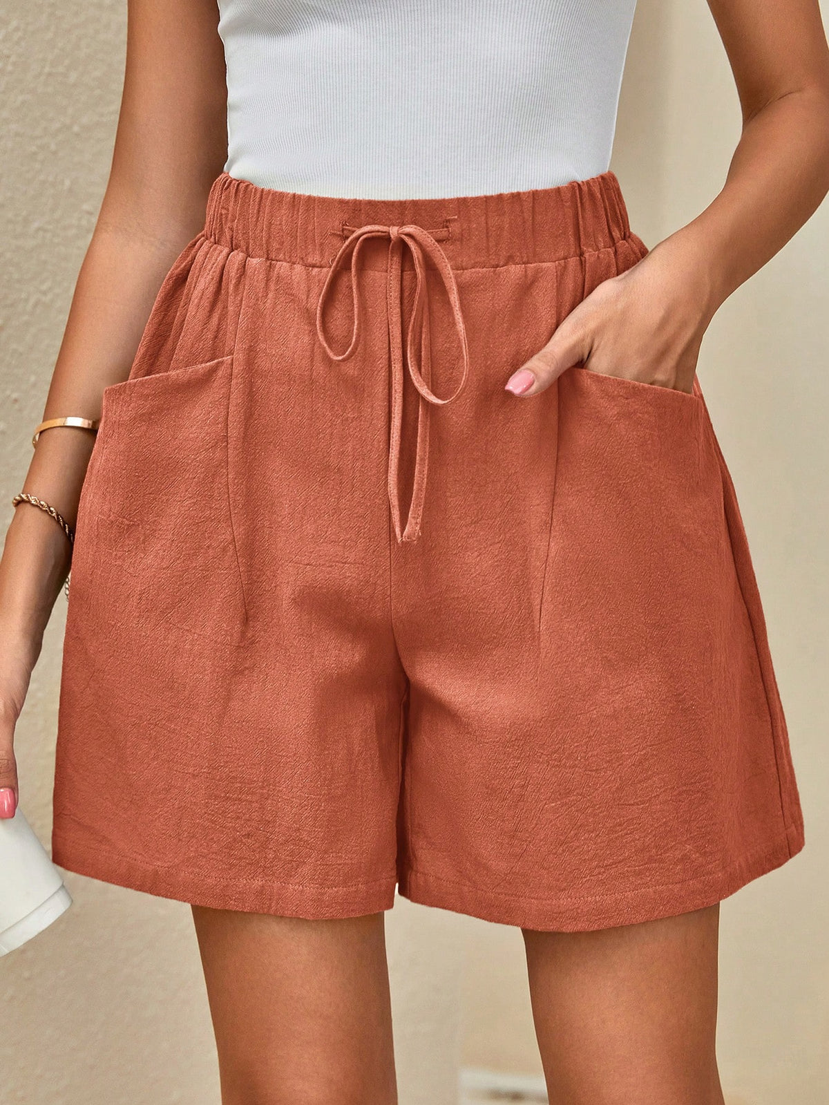 LUNE Drawstring Waist Wide Leg Shorts