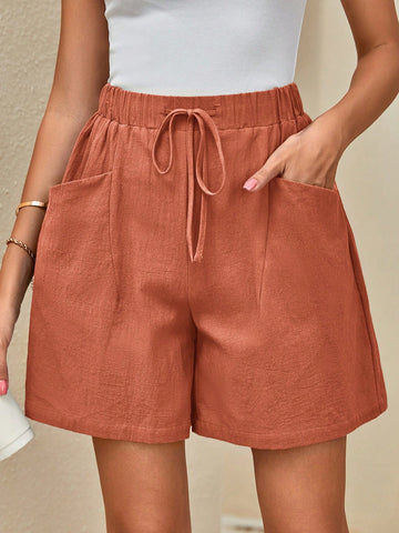 LUNE Drawstring Waist Wide Leg Shorts
