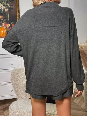 Drop Shoulder Pocket Patched Shirt & Shorts