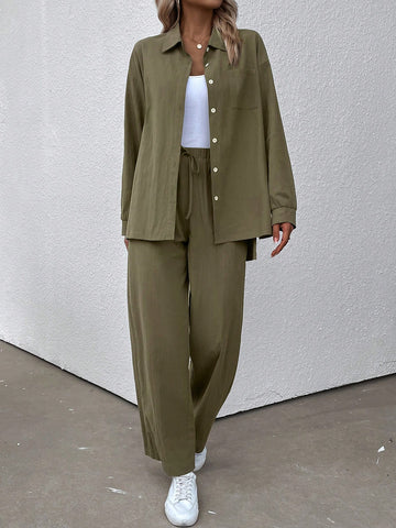 Drop Shoulder Shirt & Wide Leg Pants