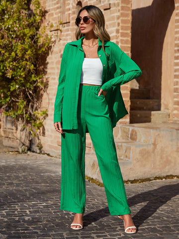 Drop Shoulder Shirt & Wide Leg Pants