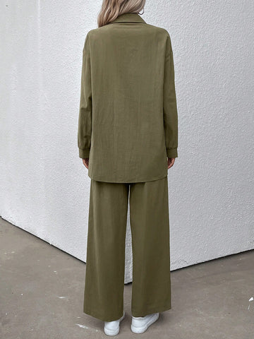 Drop Shoulder Shirt & Wide Leg Pants