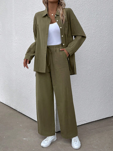 Drop Shoulder Shirt & Wide Leg Pants