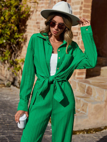 Drop Shoulder Shirt & Wide Leg Pants