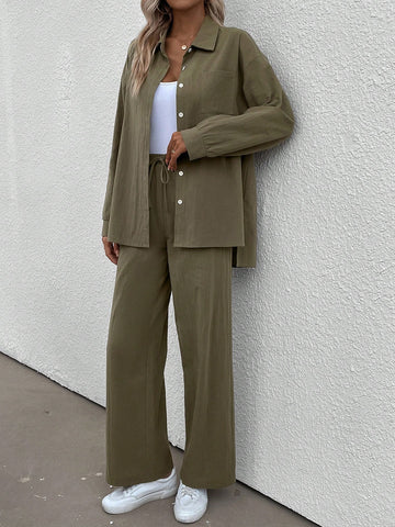 Drop Shoulder Shirt & Wide Leg Pants