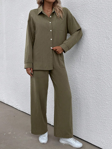 Drop Shoulder Shirt & Wide Leg Pants