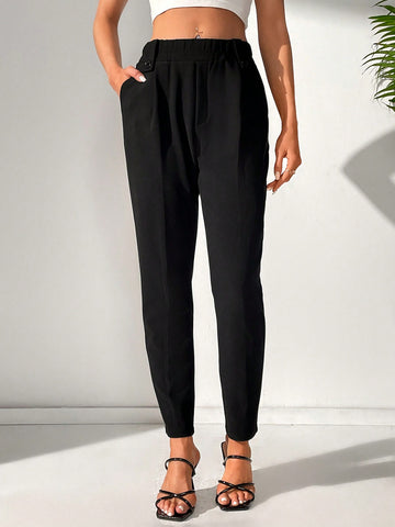 LUNE Elastic Waist Slant Pocket Tapered Pants