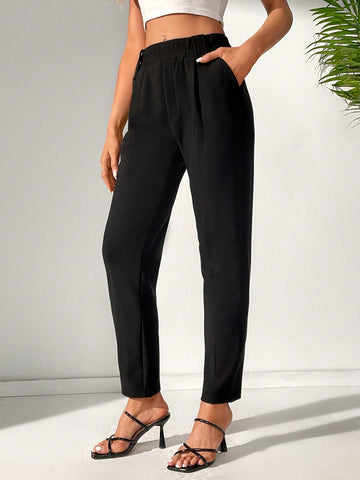LUNE Elastic Waist Slant Pocket Tapered Pants
