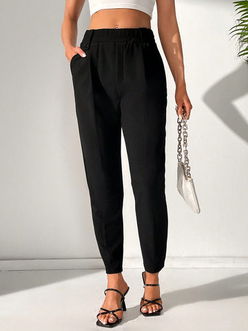 LUNE Elastic Waist Slant Pocket Tapered Pants