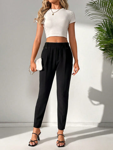 LUNE Elastic Waist Slant Pocket Tapered Pants