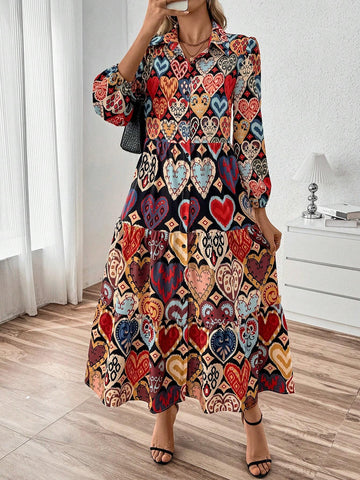 Elegant Charm Loose Casual Turndown Collar Dress