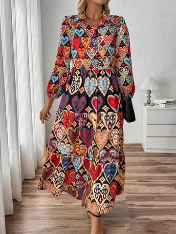Elegant Charm Loose Casual Turndown Collar Dress