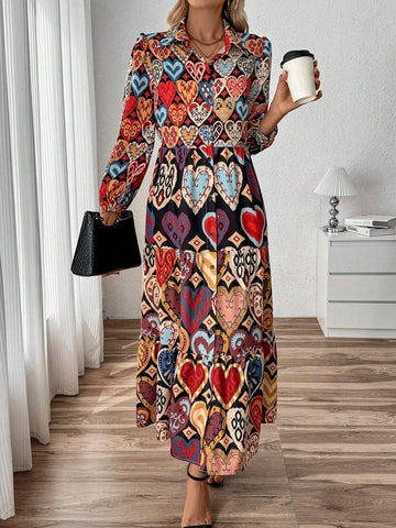 Elegant Charm Loose Casual Turndown Collar Dress
