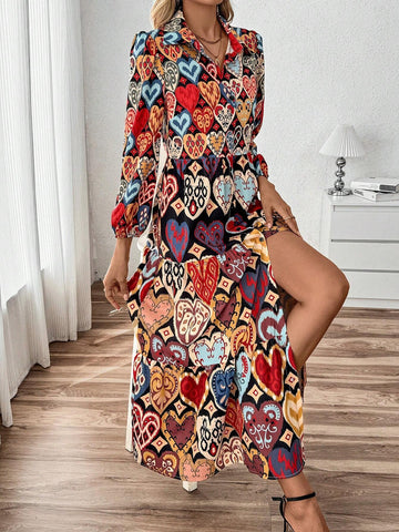 Elegant Charm Loose Casual Turndown Collar Dress