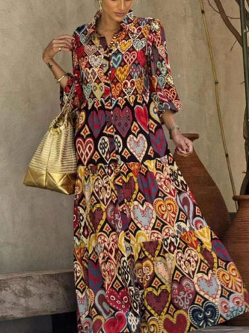 Elegant Charm Loose Casual Turndown Collar Dress