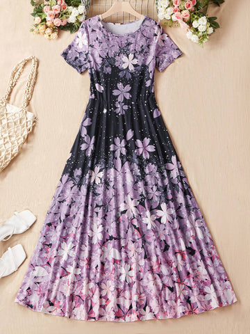 Elegant Printed Women's Dress For Countryside Vacation And Leisure