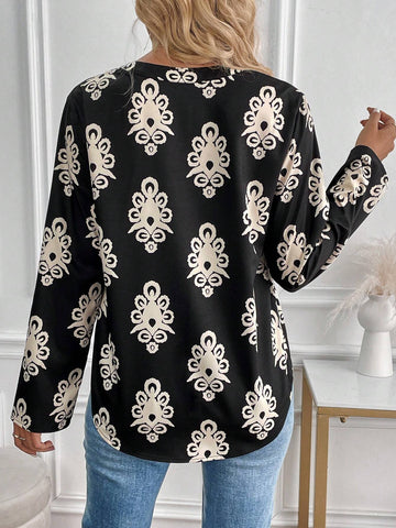 LUNE European Style Floral Print Roll-Up Sleeve Casual Shirt, Autumn