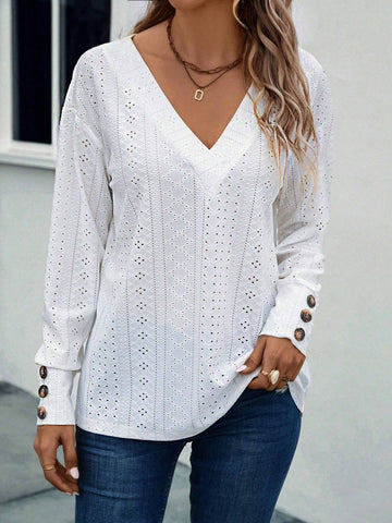 Eyelet Embroidery Drop Shoulder Tee