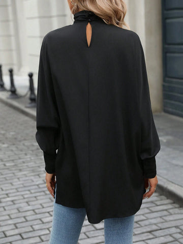 LUNE Fall/Winter Abstract Pattern Batwing Sleeve Mock Neck Blouse