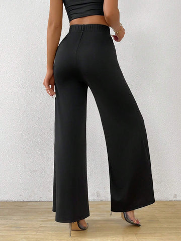 LUNE Fashionable Casual High Waisted Wide-Leg Black Pants