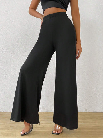 LUNE Fashionable Casual High Waisted Wide-Leg Black Pants