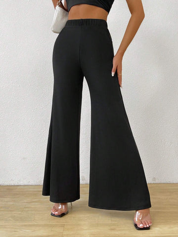 LUNE Fashionable Casual High Waisted Wide-Leg Black Pants