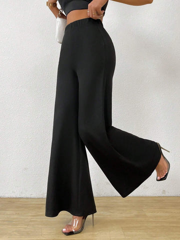 LUNE Fashionable Casual High Waisted Wide-Leg Black Pants
