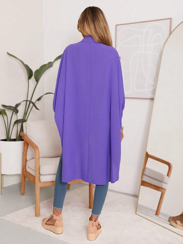 LUNE Fashionable Oversized Purple Shirt With Batwing Sleeves, High-Low Hem And Casual Loose Fit