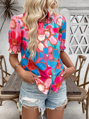 LUNE Floral Print Button-Up Casual Shirt