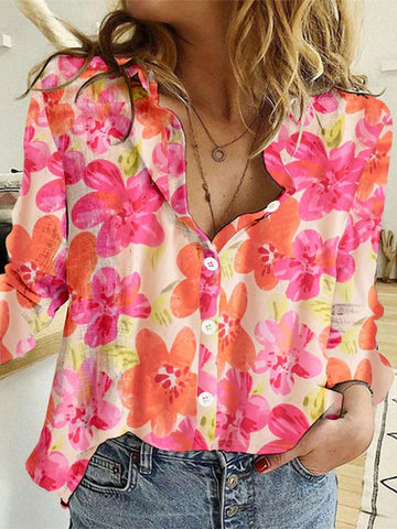 LUNE Floral Print Button Front Shirt For Summer Vacation