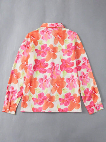 LUNE Floral Print Button Front Shirt For Summer Vacation