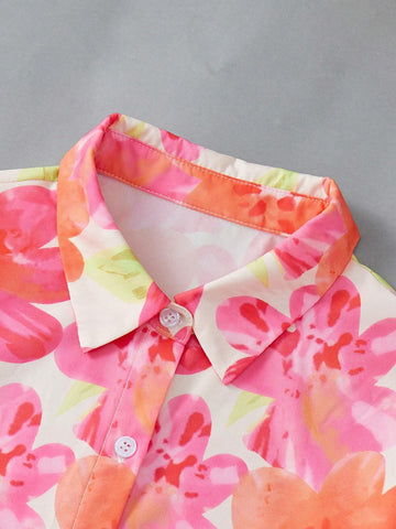 LUNE Floral Print Button Front Shirt For Summer Vacation